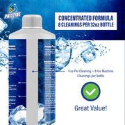 Concentrated Pristine ice machine cleaner formula providing up to 8 cleanings per 32 oz bottle